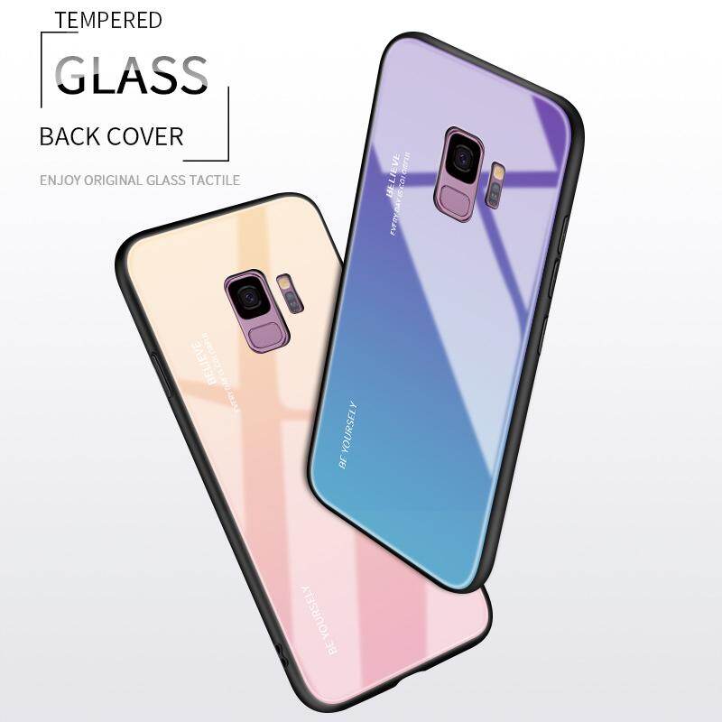 Luxury Aurora Rainbow Casing Gradient Series Case Shockproof Tempered Glass Back Cover Silicone Soft Edge Casing For Samsung Galaxy S8+ S8Plus S8 Plus