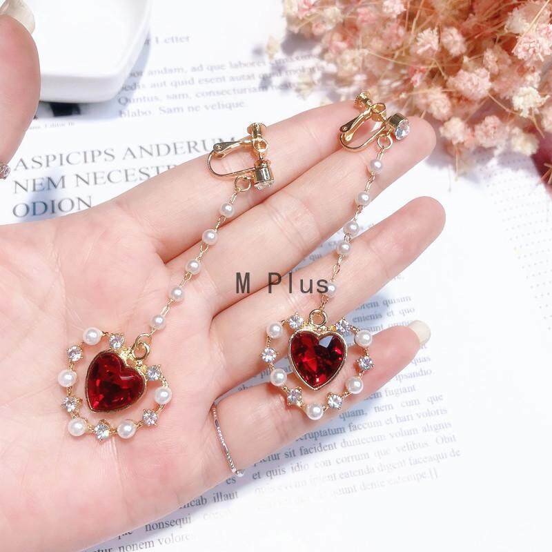 Cộng với ngọt ngào và đáng yêu Ruby Yêu tua ngọc trai Bạc khuyên tai