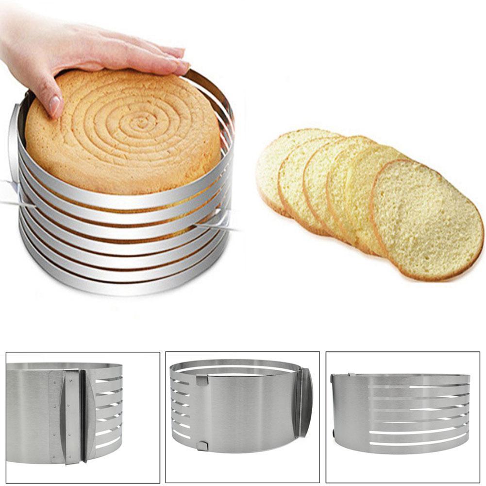 Dụng Cụ Cắt Bánh Có Thể Điều Chỉnh Khuôn Tạo Lớp Bánh Mousse Tròn Vòng Cài Đặt Bánh Cắt Lát Bằng Thép Không Gỉ Dụng Cụ Làm Bánh Tự Làm