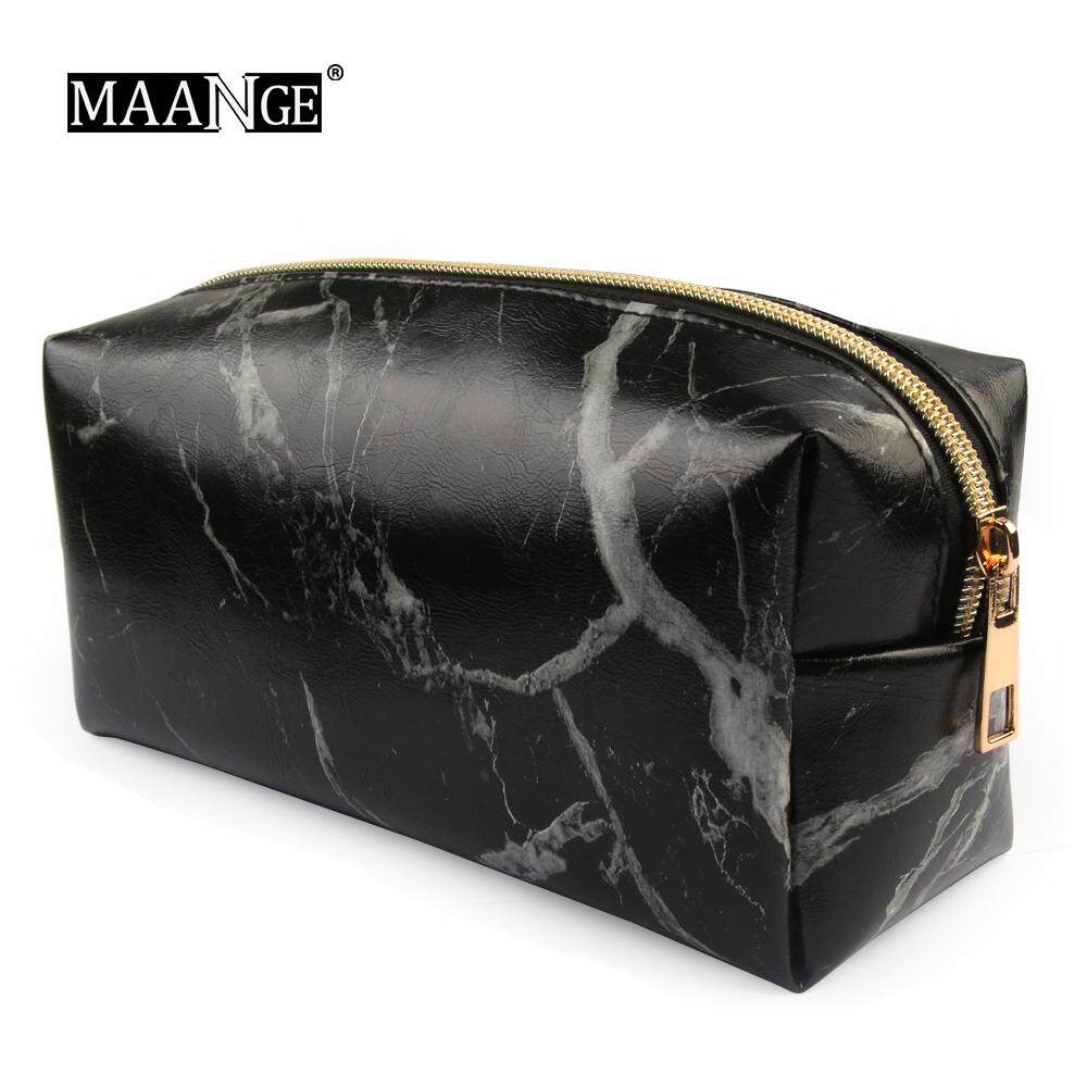 Maange 1pcs Pu Brush Bag Makeup Pencil Case Marble Cosmetic Handbag Pouch Beauty Make Up Holder