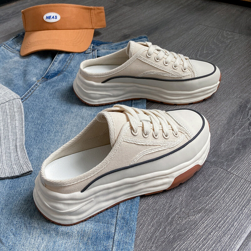 Half Slippers Girls Slip Korea Style Sandal Flat Shoes High Heel Shoes Slippers for Women Mules Shoes Ladies Heeled Sandals Retro Women Shoes Korean Women Leather Sandals New 050211