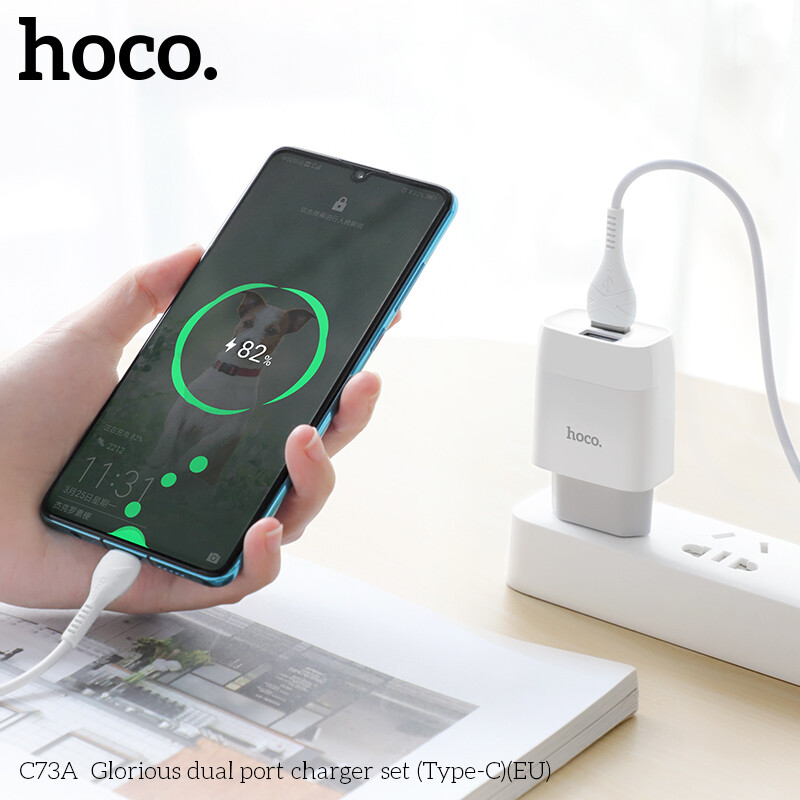 【2020】HOCO C73A 2.4A Dual USB Charger Set With Iphone/ Micro USB /Type C Cable 2 In1 Mobile Phone Charging Adapter + Cable