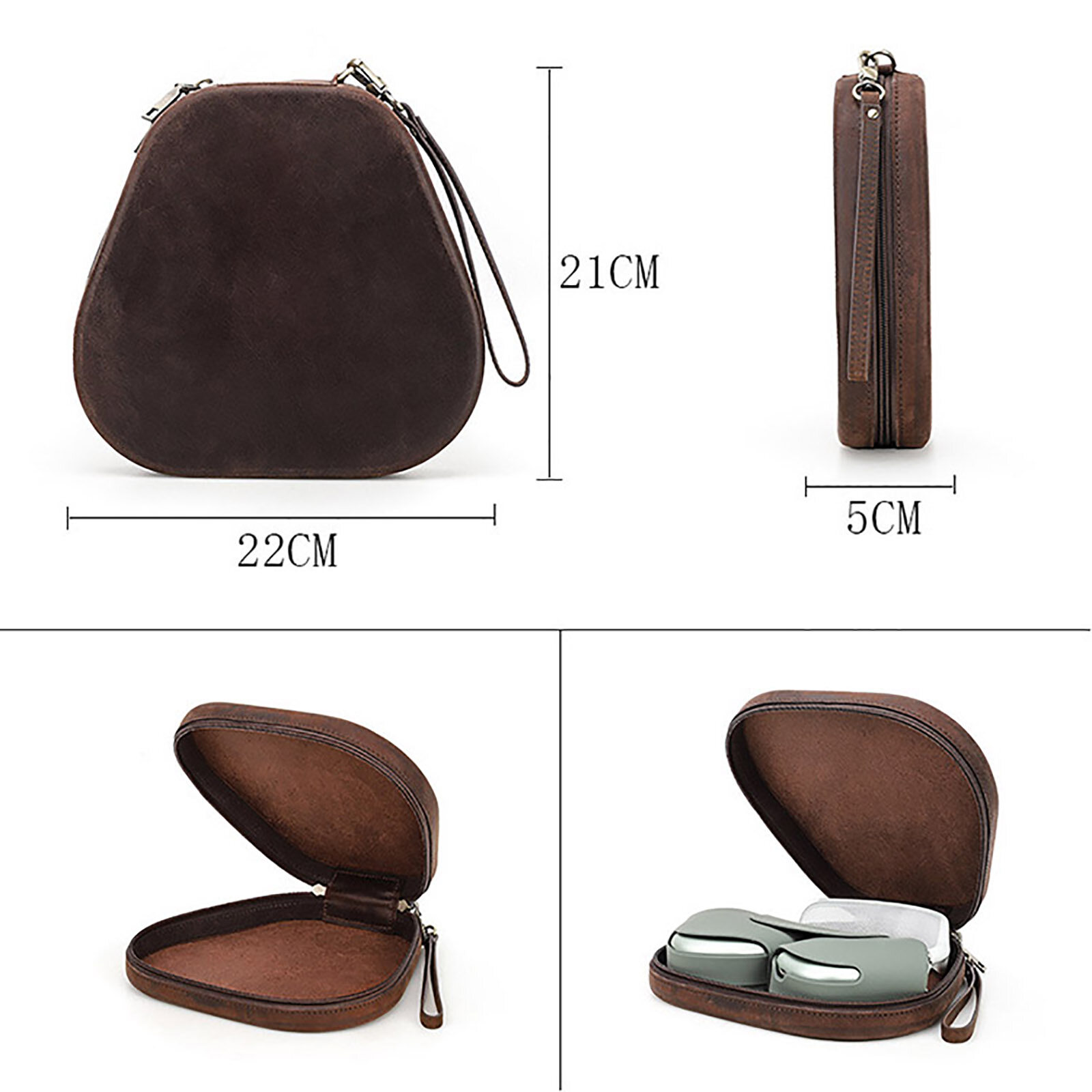 Portable Shield Case Cowhide Leather Headset Storage Bag Zipper Headphone Protective Case for Apple AirPods Max Accessories