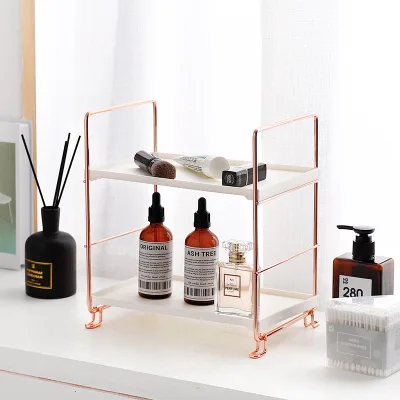 Elegant cosmetics double-layer metal storage rack bathroom shelf