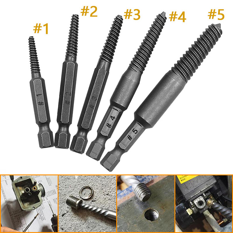 KIPRUN 5Pcs Damaged Screw Extractor Center Drill Bits Guide Set Broken Damaged Bolt Remover Hex Shank And Spanner For Broken Hand Tool