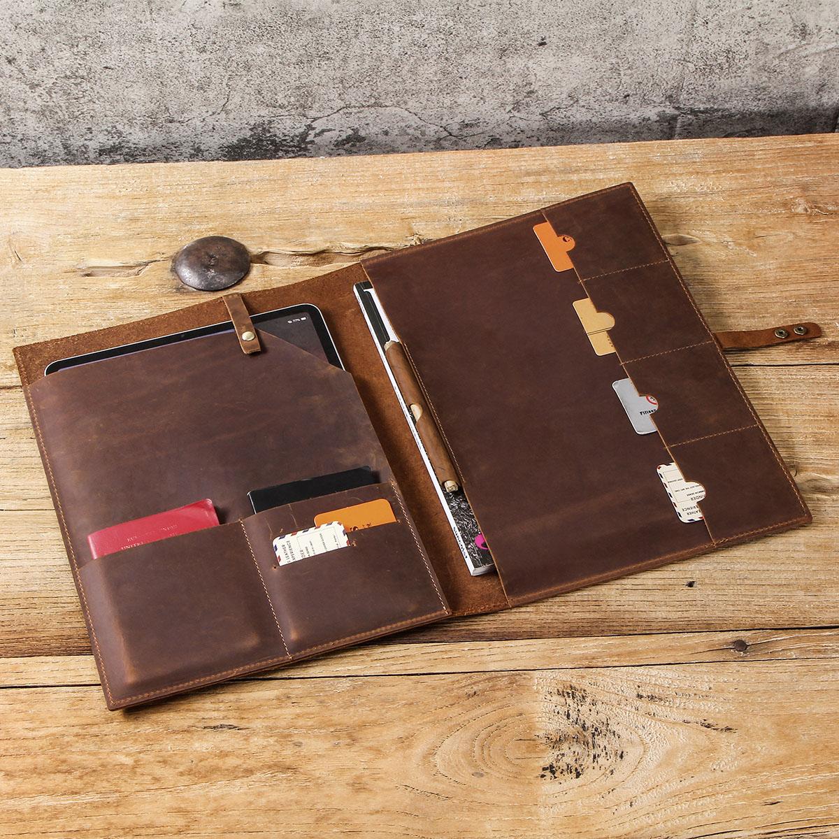 CONTACTS FAMILY Genuine Cowhide Leather Case for iPad Pro 12.9 Inch 2019 Business Folio Cover with pencil holder phone pocket case for 12.9 inch Ipad