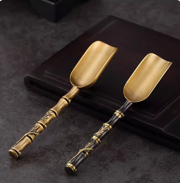 Morning High Purity Brass Tea Spoon Split Spoon Single Picking Spoon Tea Ceremony Tea Shovel Picking Tea Spoon Kung Fu Tea Set Accessories