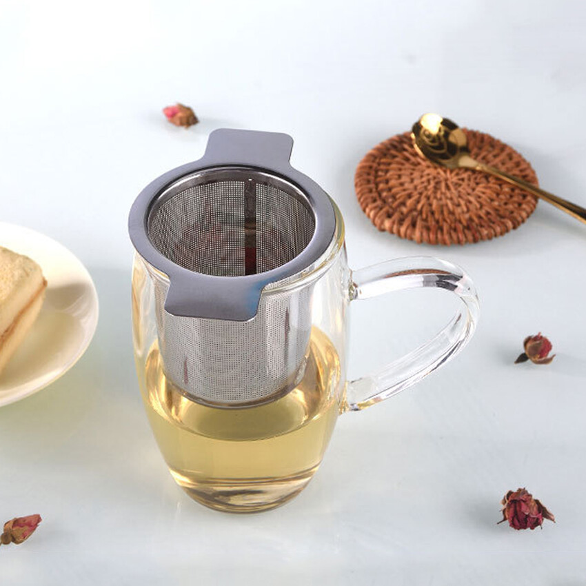 Thép không gỉ lưới trà Infuser kim loại cup strainer bộ lọc lá lỏng lẻo W/Công cụ nắp