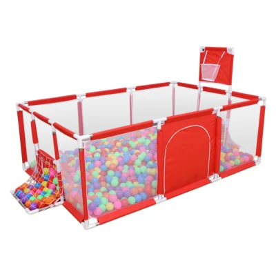 Little_Snoww Kids' Playground Rectangle Children's Play Set Kids' Safety Fence Playpen With Basketball Ring