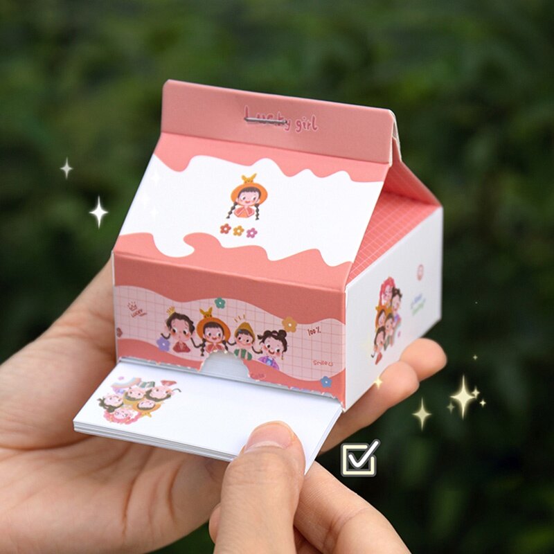 200 Sheets Cute Cartoon Milk Box Note Paper Mini Non-Sticky Message Book