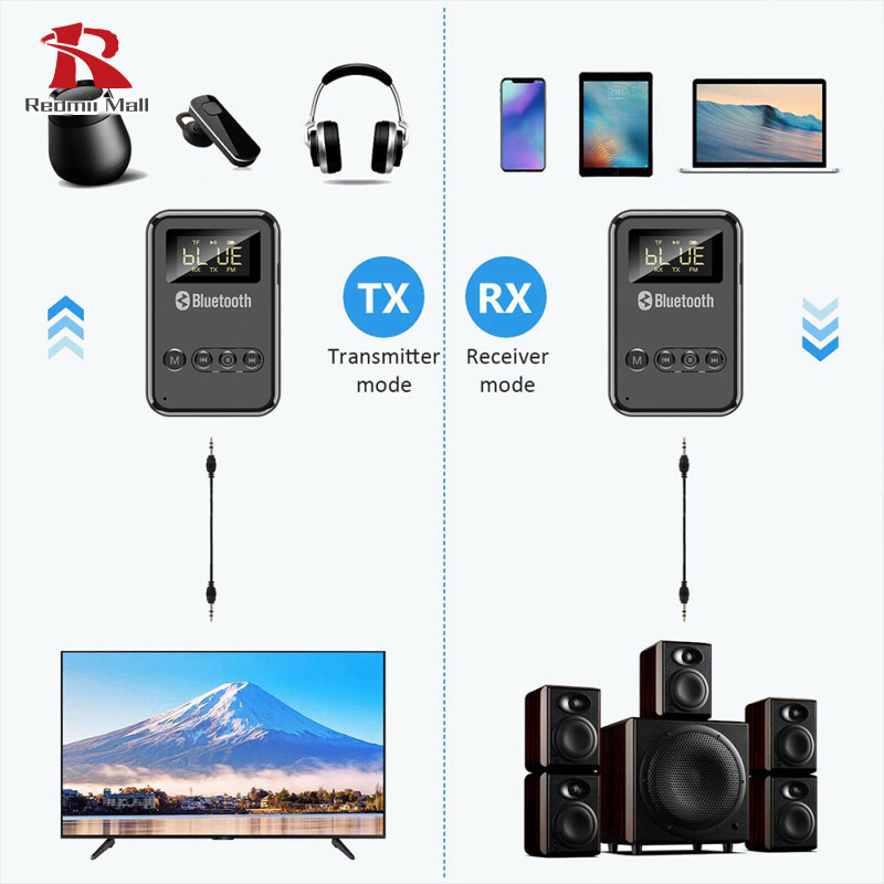 2-in-1 Car Bluetooth-compatible 5.0 Transmitter Receiver Usb Powered Wireless Audio 3.5mm Aux Adapter