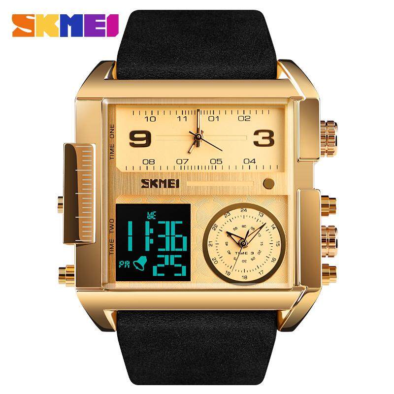 SKMEI Fashion Merek Multi Fungsi Pria 12/24 Jam LED Kronograf dengan Cahaya Latar 30 M Jam Kuarsa Tahan Air 3 Zona Waktu Pria 'S Arloji Militer