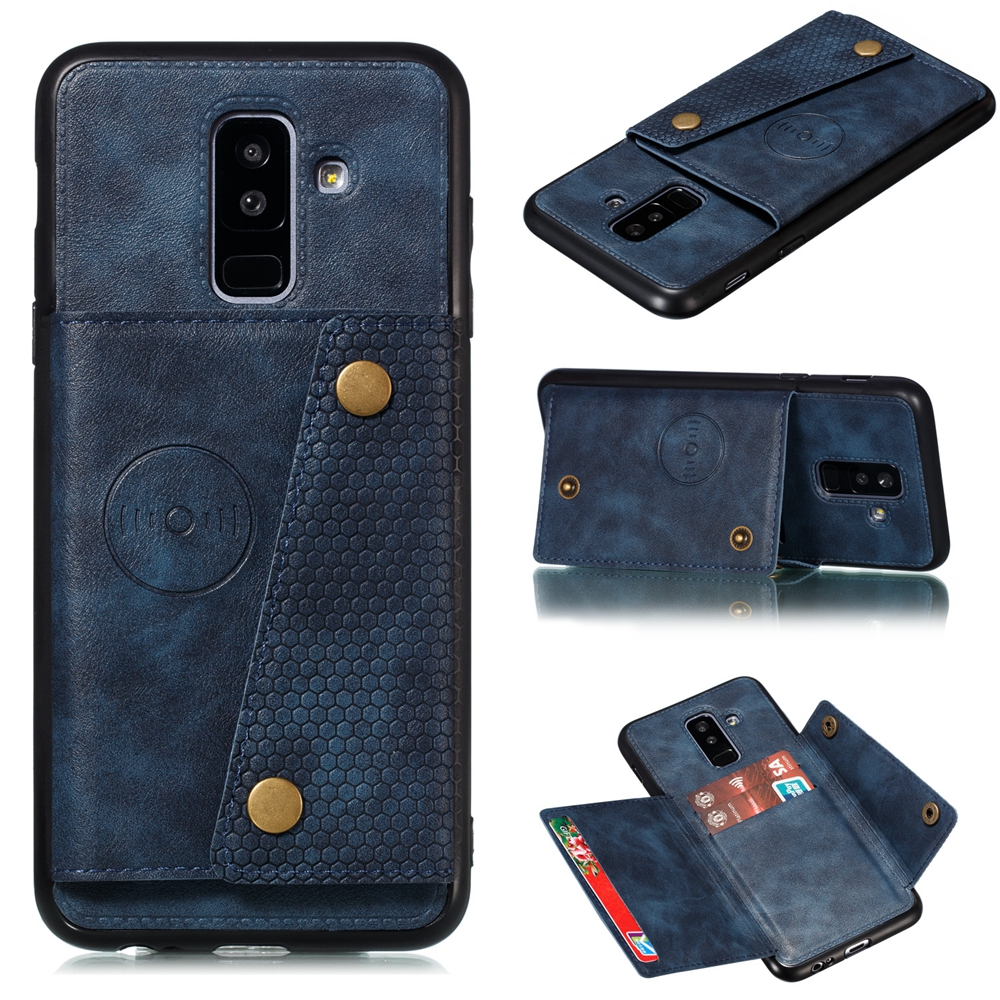 Shockproof phone case for samsung galaxy a6 a7 j8 2018 / a6 j4 j6 plus 2018 / j4 j6 prime luxury retro leather card slot back cover casing