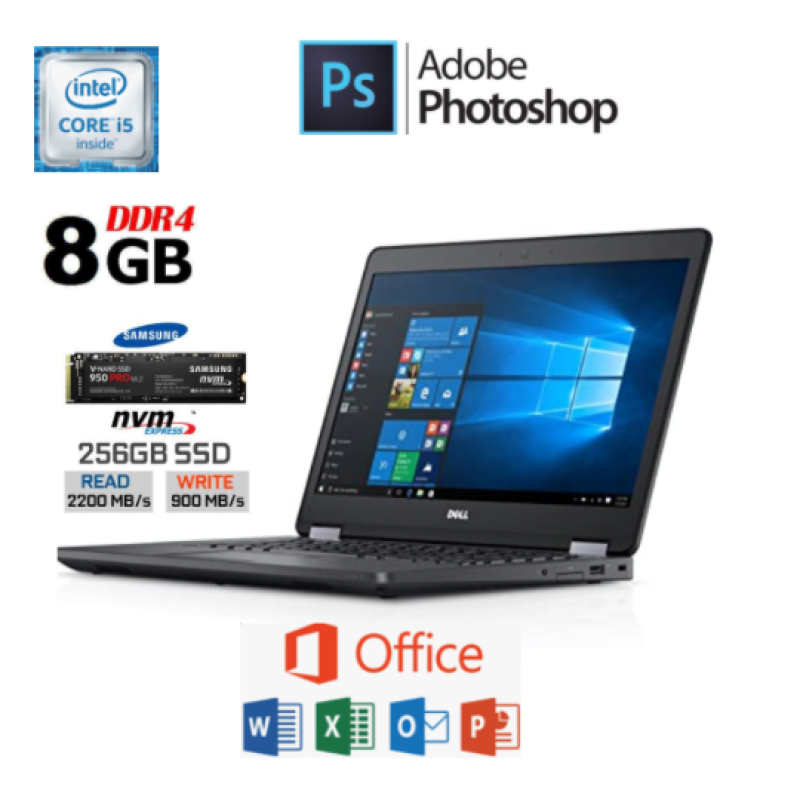 Fast Dell Latitude E5470 HD Business Laptop Notebook (Intel Core i5-6300U, 8GB Ram, 256GB Solid State SSD, HDMI, Camera, WiFi) Win 10 Pro SC Card Reader Malaysia