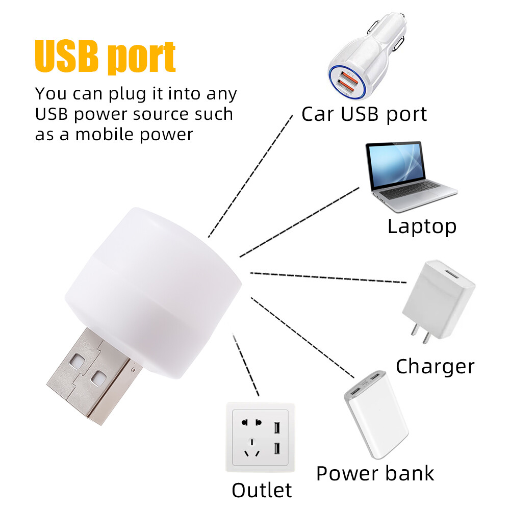 5Pcs USB LED Plug Lamp 1W Super Bright Eye Protection USB Book Light Computer Mobile Power Charging USB LED Colorful Night Light