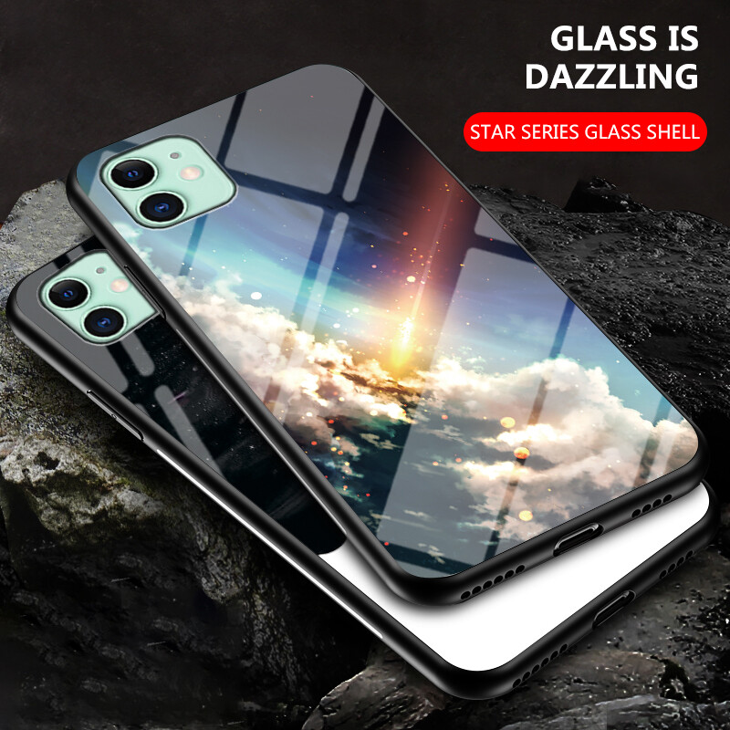 For iPhone 11 Case iPhone11 Starry Sky Tempered Glass Hard Phone Case Casing Shockproof Back Cover