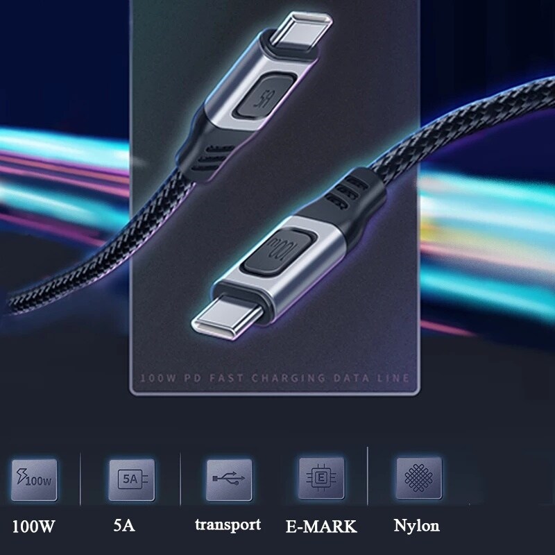 Type C to Type C 100W 5A 20V  Fast Charging Nylon Cable / Type C  Charger Cord Compatible With Universal Type C Supported Android / Video Output Fast Charging USB-C Nylon Braided Cable