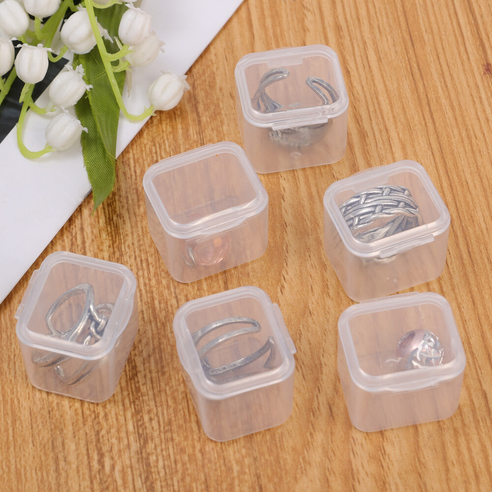 10PCS Hộp lưu trữ Mini Trong Suốt vuông hộp nhựa bông tai bao bì đồ trang sức lưu trữ nhỏ hình hộp vuông Giá xếp trang sức