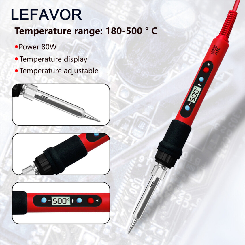 80W Soldering Iron Kit Adjustable Temperature LCD Solder Welding Tools Ceramic Heater Soldering Tips Tweezers Soldering Wire