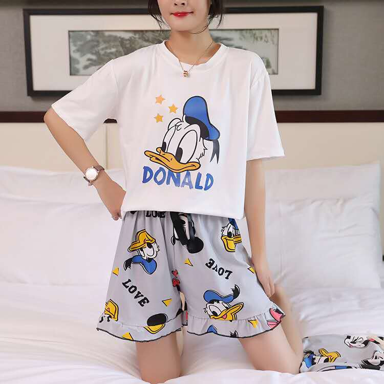 2pcs Women Sleepwear Cute Cartoon Loose 