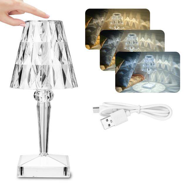 Touch Sensor Diamond Table Lamp Acrylic Decoration 3/16 Color Light for Bar Bedroom Bedside Crystal Led Desk Night Lamps