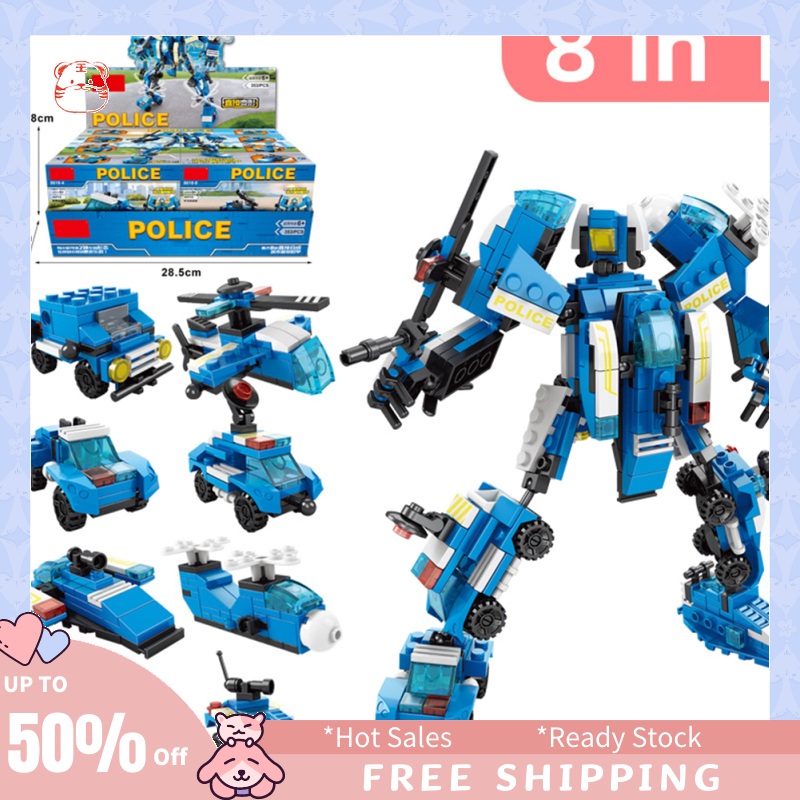 2023 Graduation Gift 8-in-1 Deformed Robot Building Blocks Toy Small Particles Diy Assembled Building Blocks Educational Toys For Kids