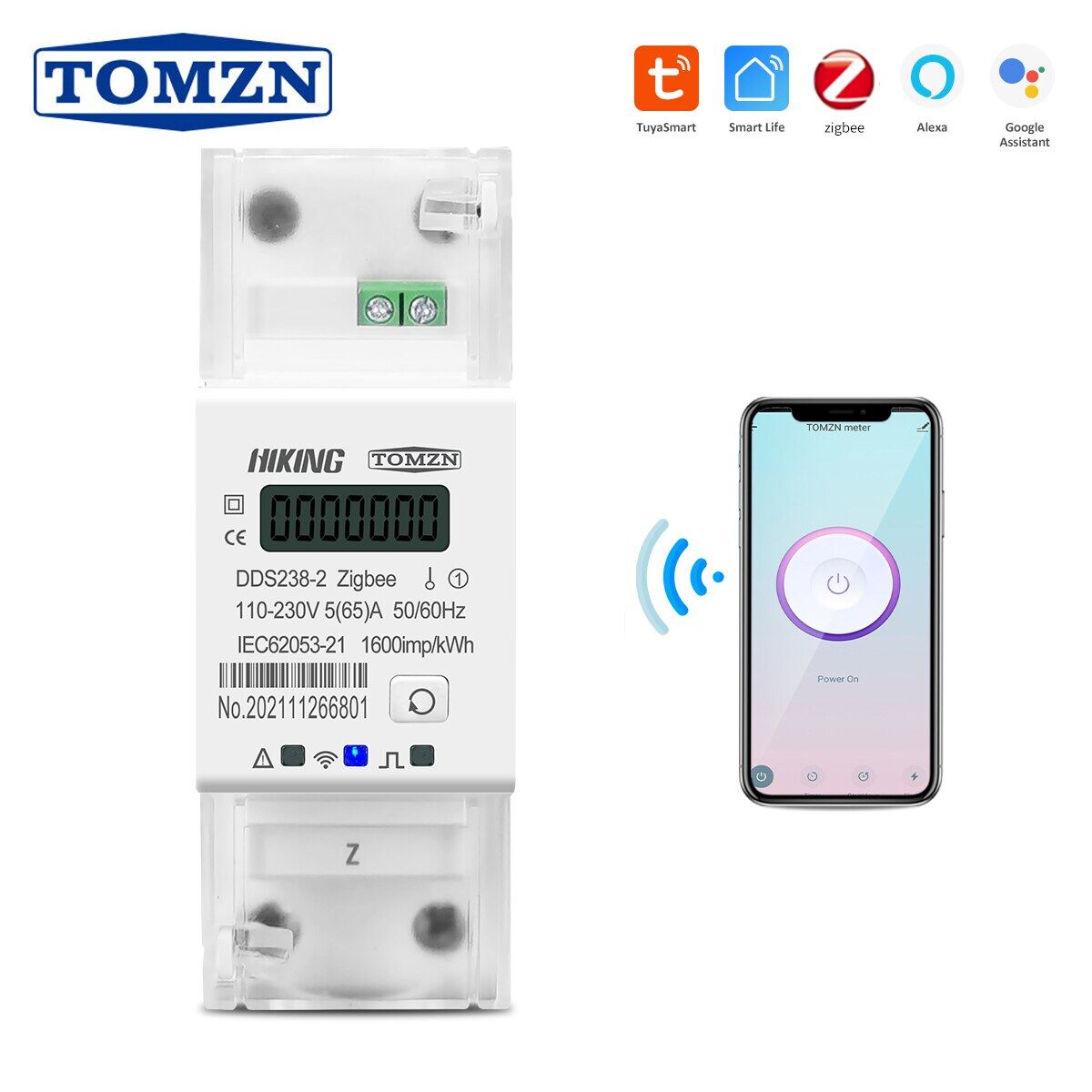 65a single phase zigbee gateway tuya din rail smart energy meter timer monitor kwh meter wattmeter 110v 220v 50/60hz