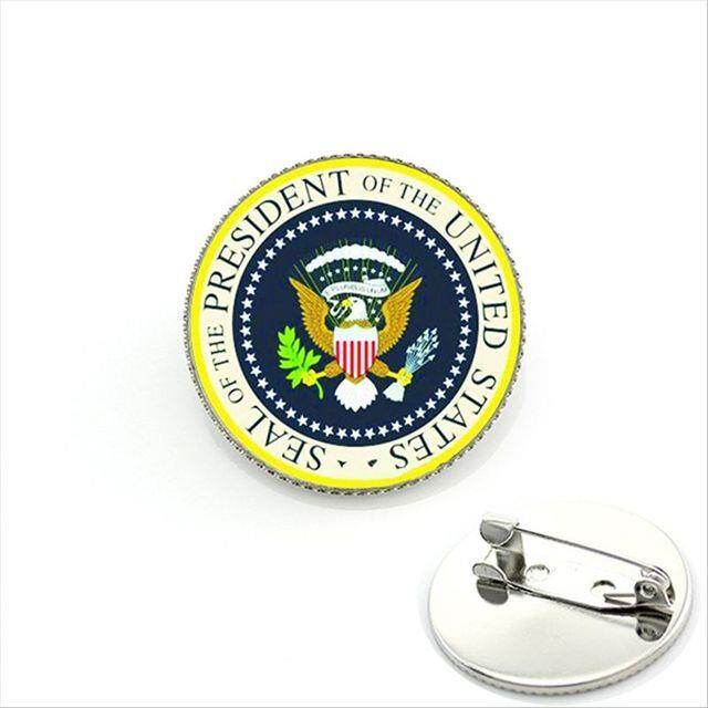 JWEIJIAO Hot sale glass cabochonbrooch The great seal of the United states of America brown trendy men jewelry MI015