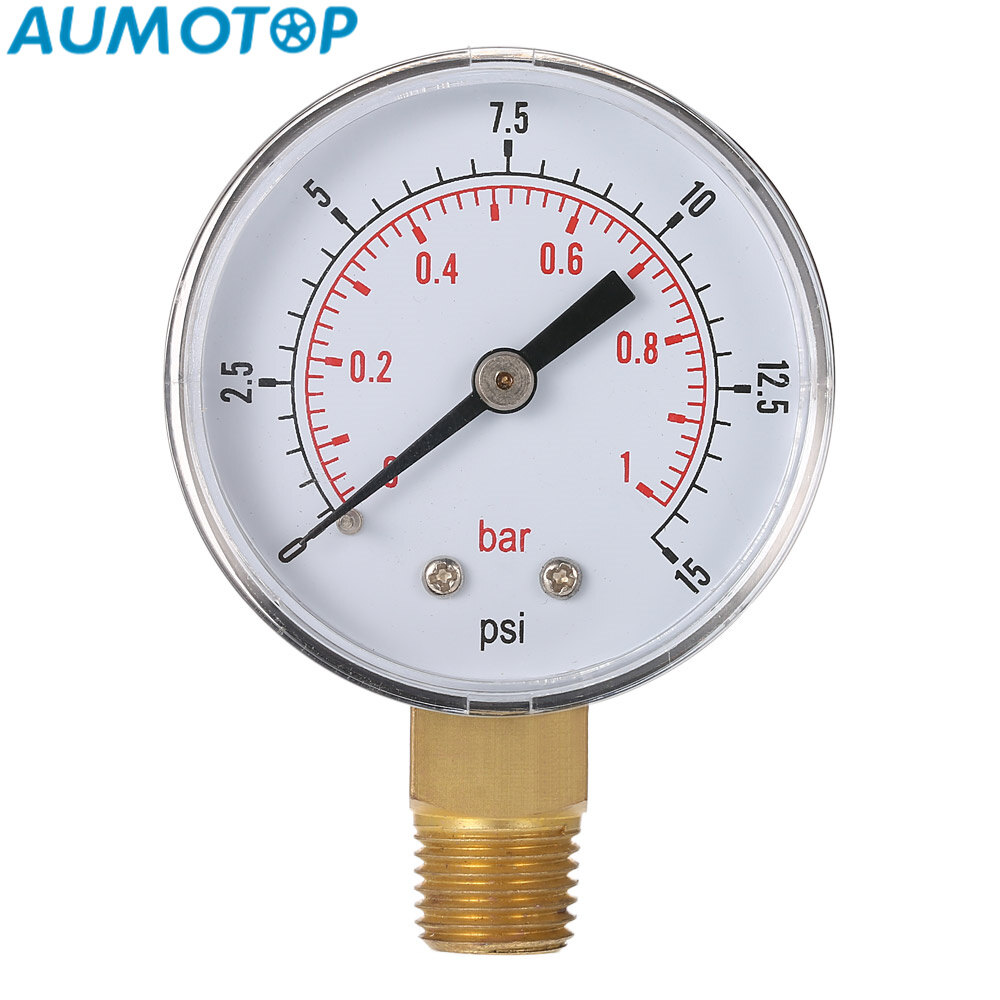 50mm 0~15psi 0~1bar Pool Filter Water Pressure Dial Hydraulic Pressure Gauge Meter Manometer 1/4" NPT Thread