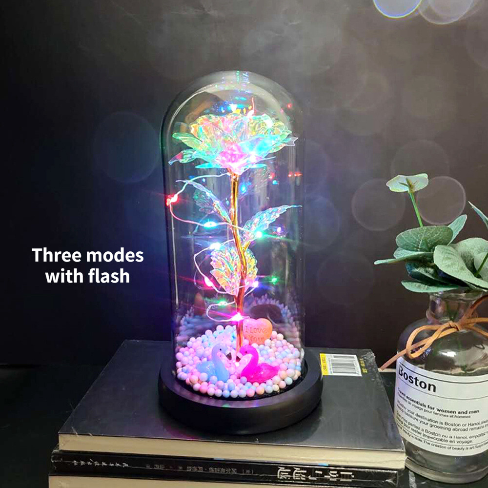 Seangel Newest 2022 Galaxy Rose Flashing Flowers In Flask Glass Dome For Valentine's Day Birthday Gifts Wedding Decoration Immortal flower for mother's day