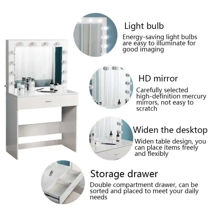 white vanity set with lights
