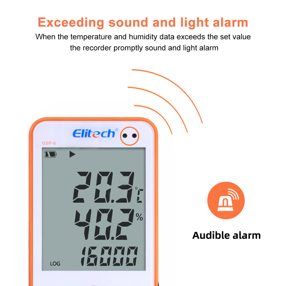 Yieryi GSP-6 màn hình lớn nhiệt độ độ ẩm máy ghi dữ liệu thăm dò âm thanh và ánh sáng báo động