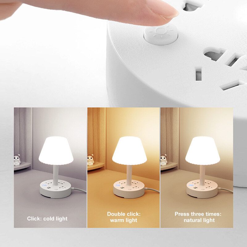 XMDS Ổ Cắm Chuyển Đổi Đa Năng Đèn Bàn Led Dây Nguồn USB Đèn Đọc Sách Ban Đêm Đèn Phòng Phòng Ngủ Đèn Cạnh Giường Giá Đỡ Điện Thoại Di Động Có Thể Điều Chỉnh Độ Sáng Với Nguồn Sáng
