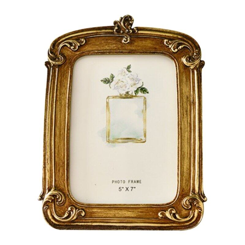 Aesthetic Vintage Photo Frame Royal Court Style Resin Photo Frame Imitation Wood Embossed Picture Frame Home Ornaments