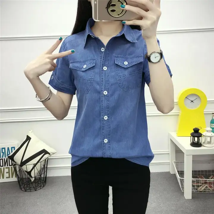 plus size short sleeve denim shirt