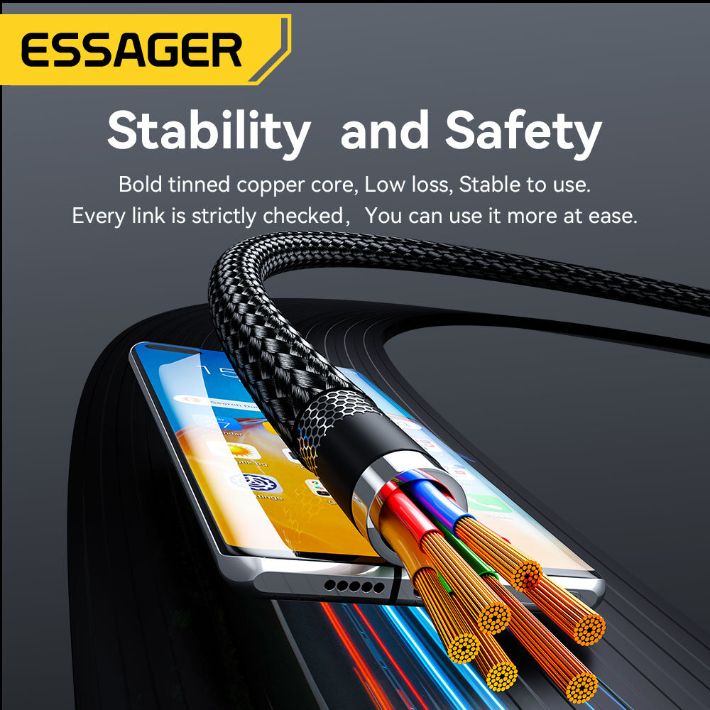 Essager Pd 100W Loại C Để Loại C Cáp Khuỷu Tay Màn hình hiển thị kỹ thuật số USB2.0 USBC Nhanh Chóng Sạc Điện Thoại Di Động Dữ Liệu Dây Cho Máy Tính Xách Tay Xiaomi cá mập đen điện thoại di động