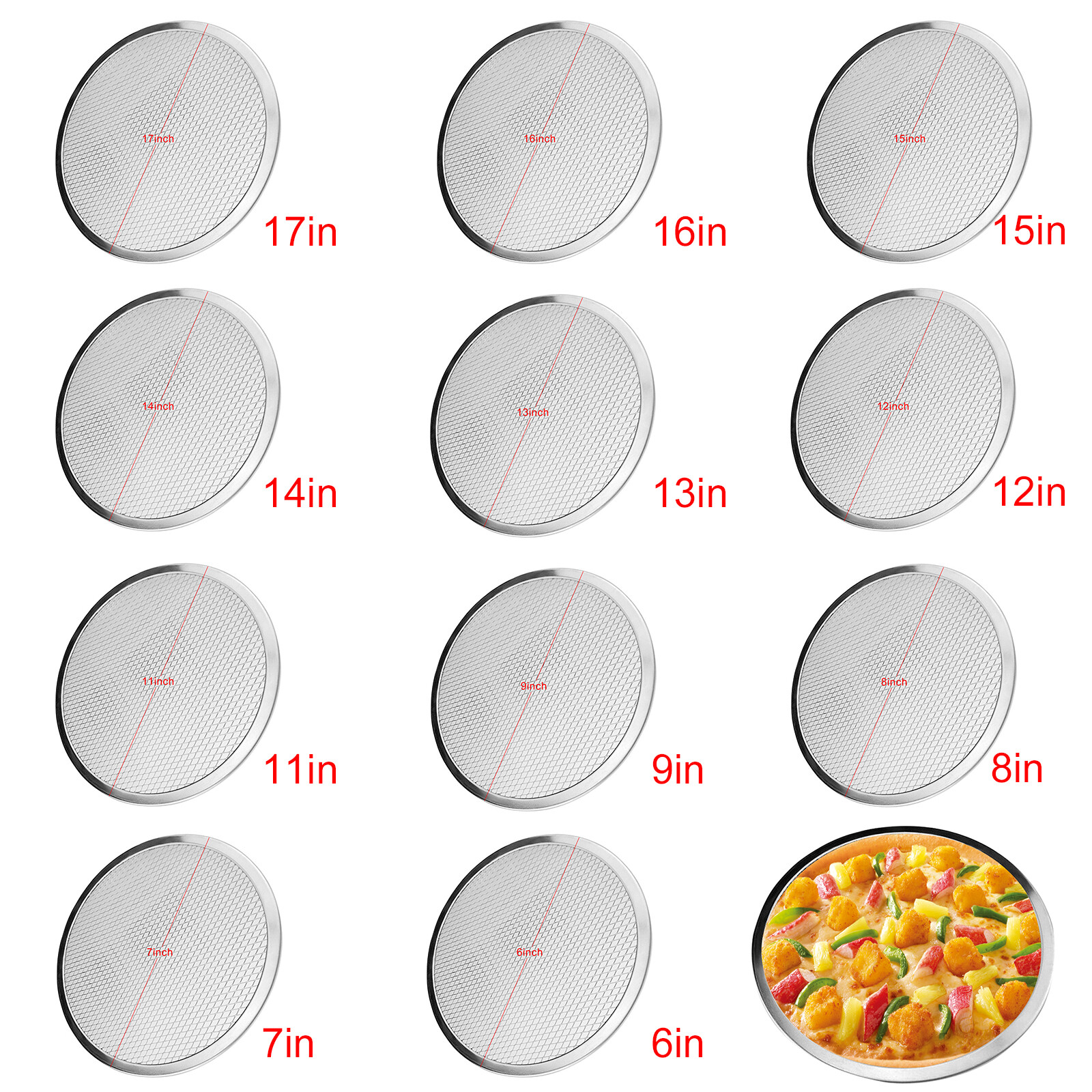 Khay Nướng Bánh Pizza Bằng Nhôm 6-17 Inch, Dụng Cụ Làm Bánh Nướng Bánh Ngọt Chống Dính Có Lưới