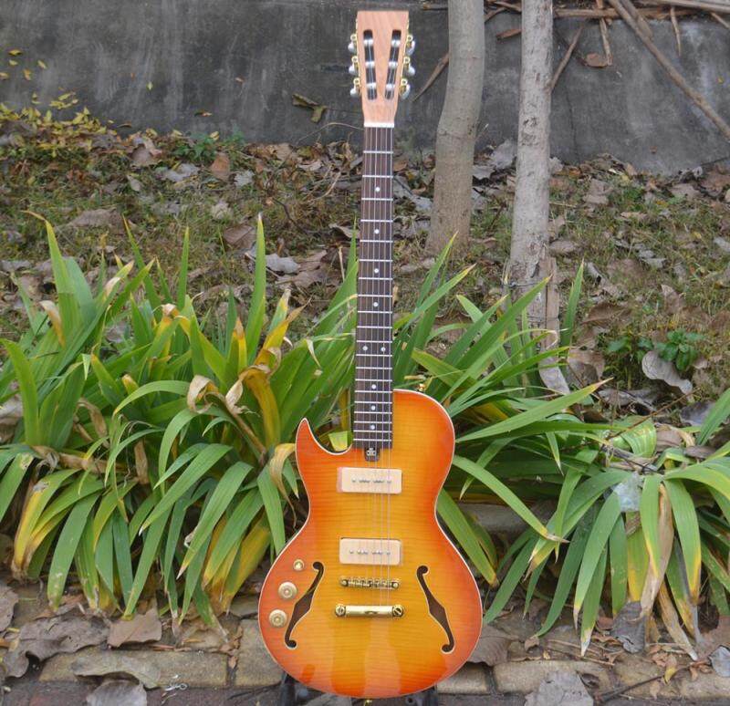 New Left Handed Electric Guitar,Semi Hollow Electric Guitar Orange Flame Maple Top 117 Malaysia