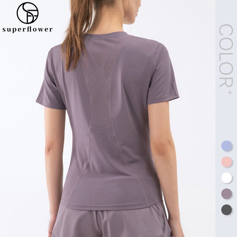 SUPERFLOWER Yoga Mesh Sport Top Fiess Dames sneldrogende tanktop Gymkleding T-shirt Dames Casual trainingsshirts_voghion.com