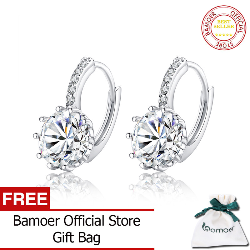 BAMOER Free Shpping Trendy Genuine Platinum Plated Round Hoop Earrings with AAA Zircon For Women Jewelry Gift YIE083