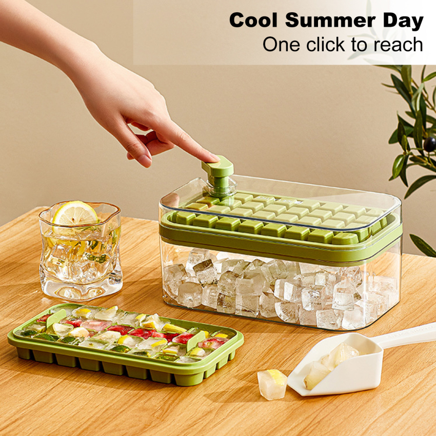 1Pc One-button Press Type Ice Mold Box Plastics Ice Cube Maker Ice Tray Mold With Storage Box With Lid Bar Kitchen Accessories