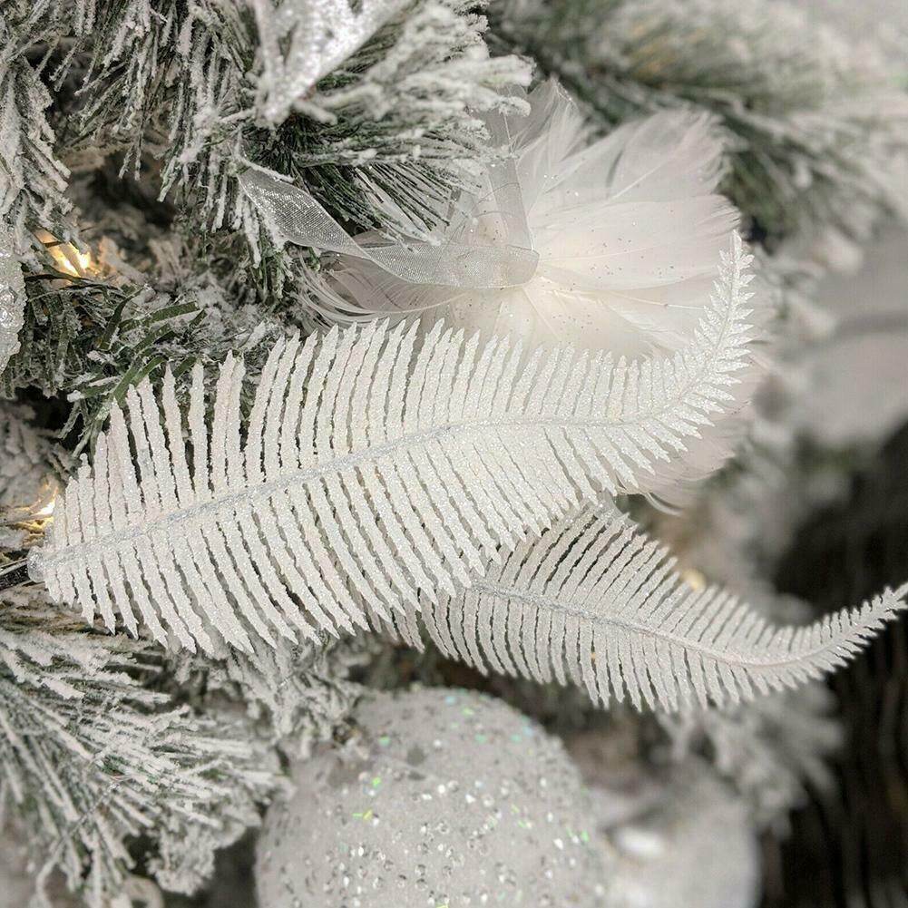 【Dizoey】 6Pcs Decorative Tree Feather Leaf with Clip Gold Silver Shiny Leaf Decoration
