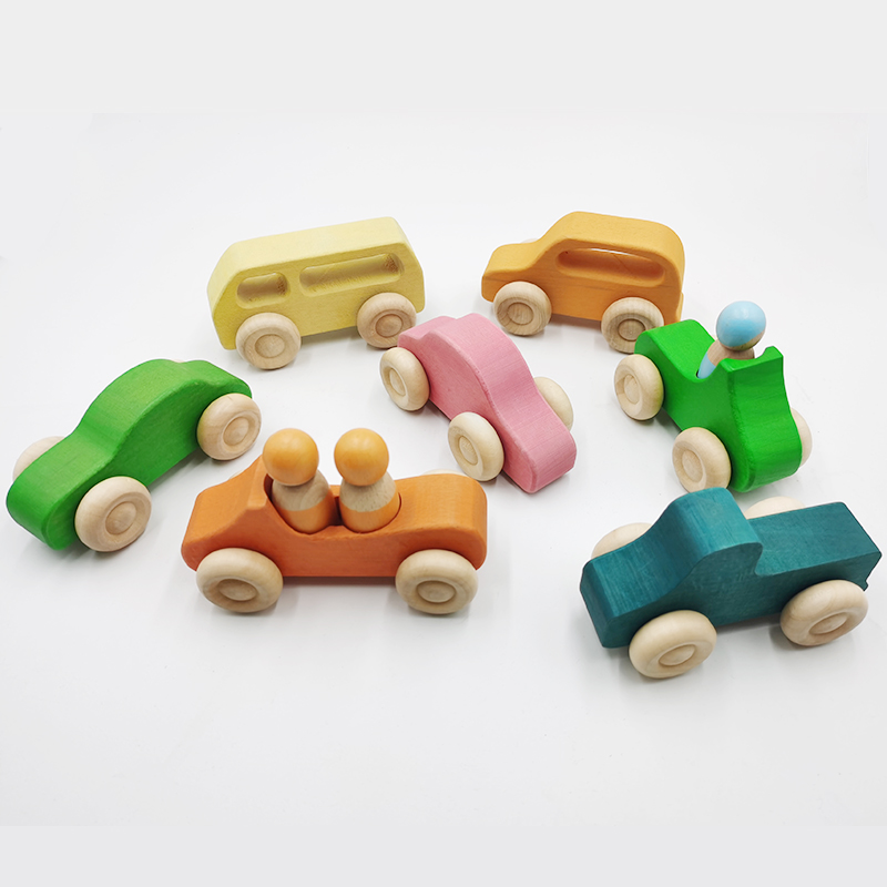 Rainbow Building Blocks Pegdolls Wooden Cars Slimline 10Pcs Baby Wooden Toys Wooden Car Toy Sports Montessori Educational Gift