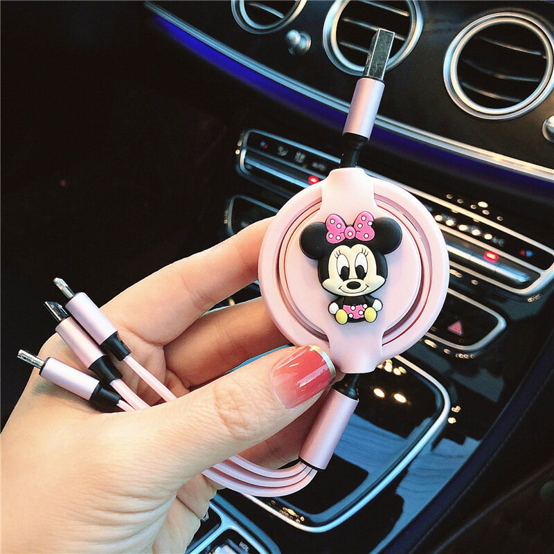 Multi-function Car Fast Charging Type-c Micro Apple Retractable Car Data Cable Charging Cable 1.2M Data Cable Three-in-one Charger