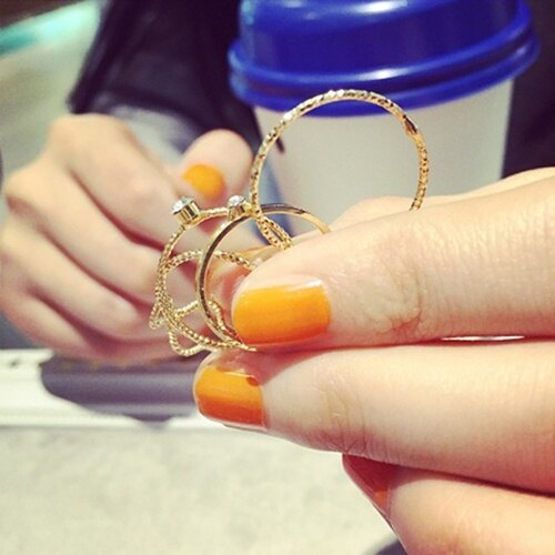 5Pcs/Set Band Ring Wave Stack Above  Midi Rings Lady Jewelry Charm