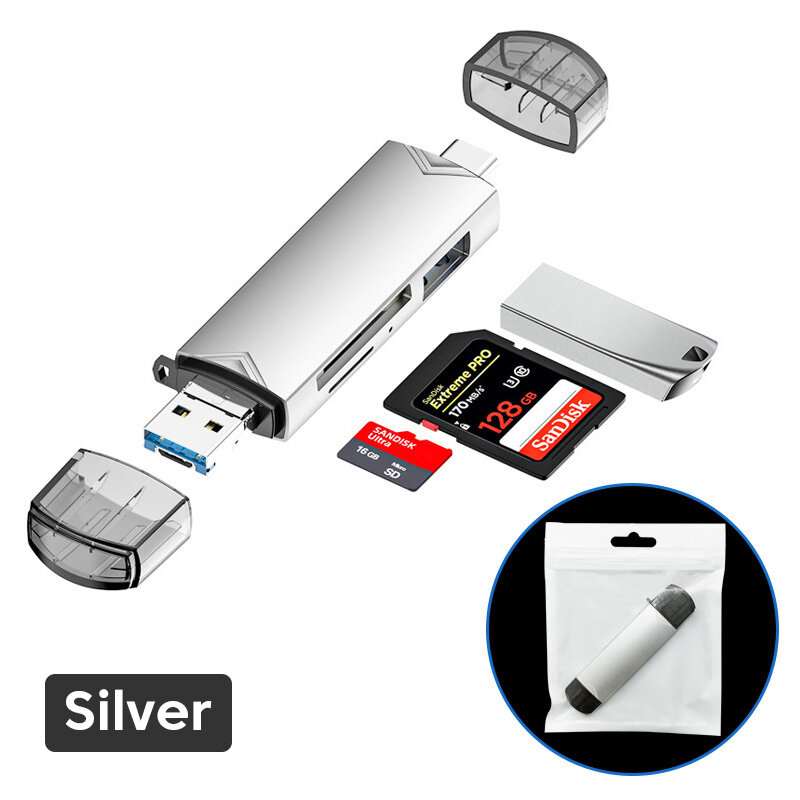 Hot sale 6 in 1 otg card reader usb3.0 to type c micro usb adapter flash drive smart memory card reader tf camera mini sd cardreaderader