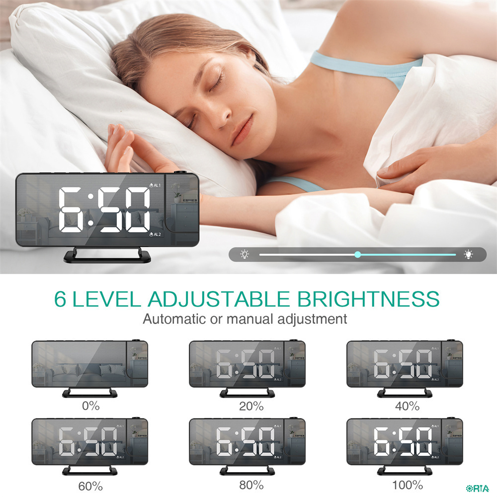 【Upgraded】ORIA Projection Alarm Clock for Bedroom Dual Digital Clock Adjustable Brightness 7.5" Large Screen 12/24H Format Desk Clock with 180° Projector Snooze Function for Office Home Elders Senior