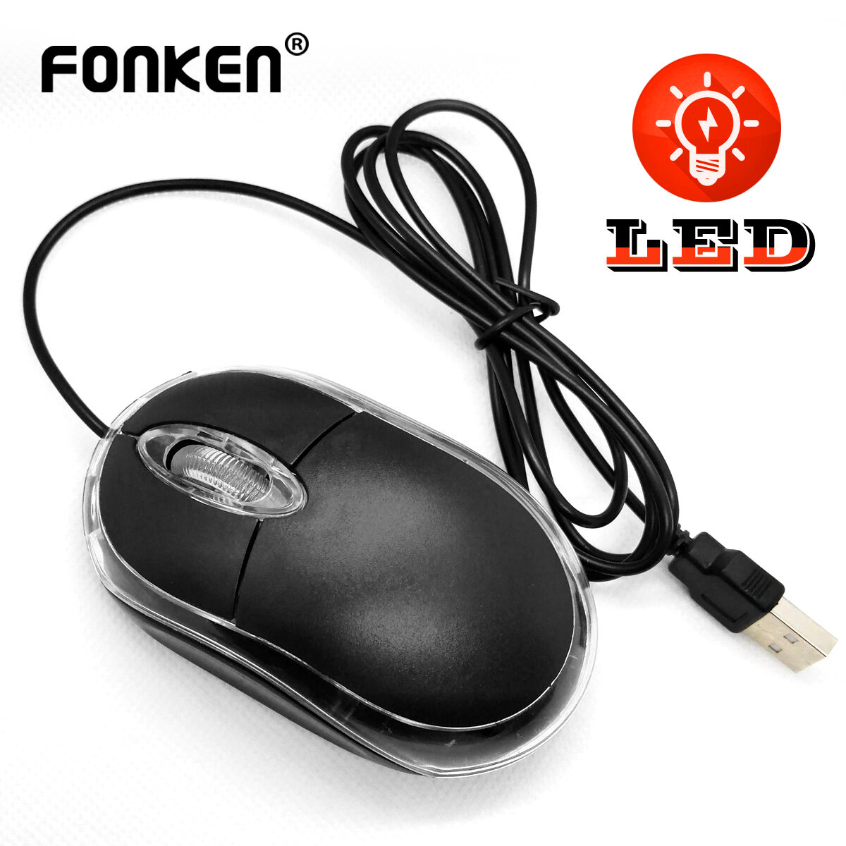 FONKEN 3D USB Wired Luminous Mouse Wired Mouse 1000DPI Adjustable 3 Buttons Optical Professional Gamer Office Mouse Computer Accessories Mice for PC Laptop