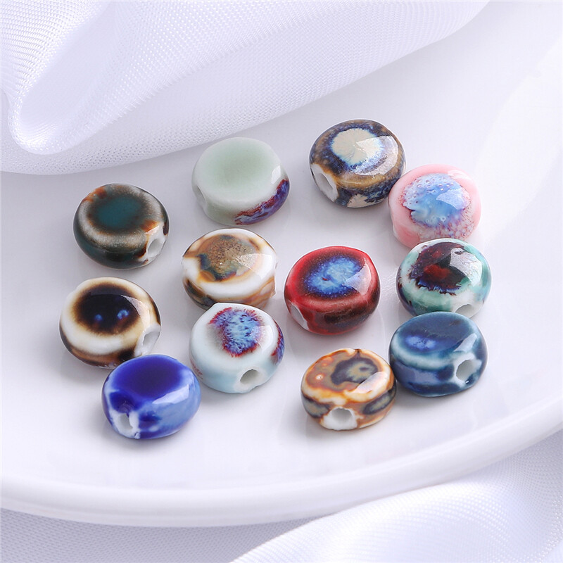 10 Cái/túi Hạt Charm Hình Đĩa Tròn Phẳng Sứ Trung Quốc Thủ Công Tinh Tế Độc Đáo Chất Lượng Cao 11Mm, Cho Bông Tai Vòng Cổ Vòng Tay Phụ Kiện Làm Thủ Công Trang Sức Tự Làm