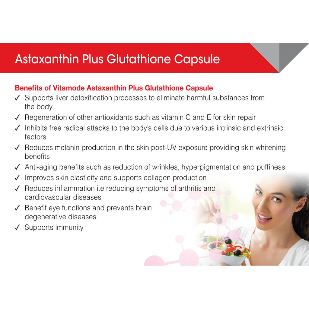 vitamode astaxanthin plus glutathione capsule Vitamode Astaxanthin Plus Glutathione Capsule - 3 x 10s vegetable capsules - Lazada